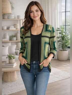 Misook Retro Geometric Colorful Blazer Size Small Petite